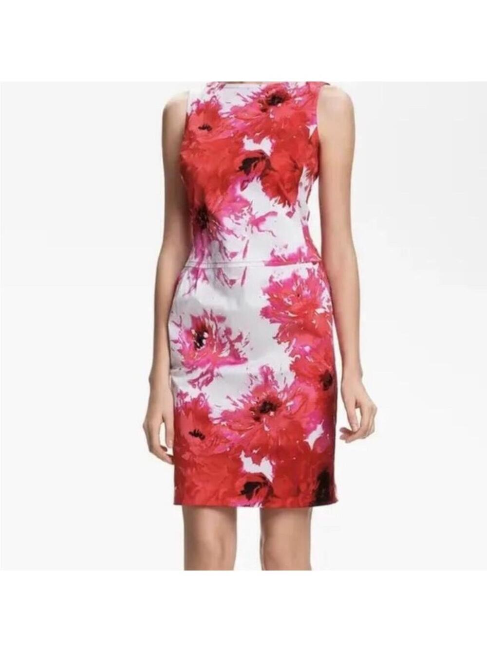 NWOT St. John Chrysanthemum Dress Red Pink White Floral size 12